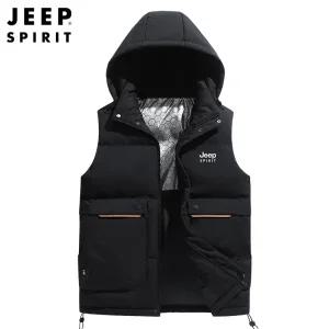 JEEP SPIRIT 남성 그래핀 발열 코튼 조끼 겨울 후드 조끼