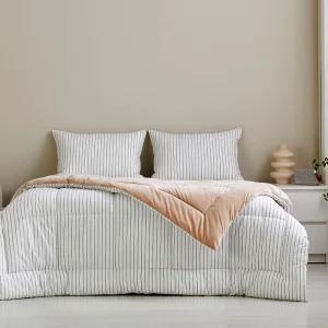 [모던하우스] 퓨어코튼 60수 고밀도면 극세사 차렵이불 퀸 아이보리 스트라이프