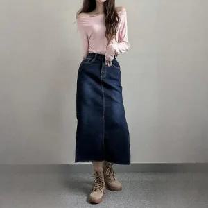 빅사이즈 509 뒤밴드트임컷팅청스커트 DLOP084