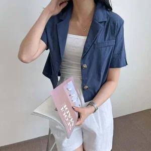 여성 마 자켓 크롭 여름 시원한 반팔 린넨 재킷 4색