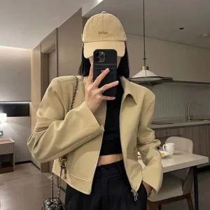 모던 베이지 여자 크롭 블루종 아우터 자켓