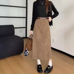 겨울스커트 (벨트세트) 골지 하이웨이스트 A라인 롱스커트