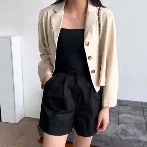 여성 더블 카라 자켓 숏 마 린넨 여름 재킷 정장 4색