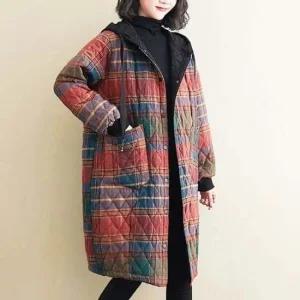 은창)브라이트 체크 데일리 후드 퀼팅 클래식 점퍼 아