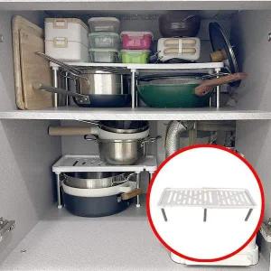 [골드스마일]하부장 정리선반 길이조절 싱크대 수납용 정리함 냄비 정리대