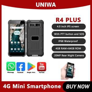 UNIWA R4-Plus 미니 스마트폰 안드로이드 14 4GB RAM+64GB ROM 4인치 NFC 견고한 전화기(야간 투시경 카메