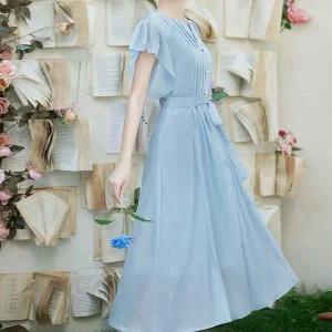 [하프클럽/]여자 나시 러플 쉬폰 리본 롱 원피스 JSW-OPS-SP0000CRZ-하늘색