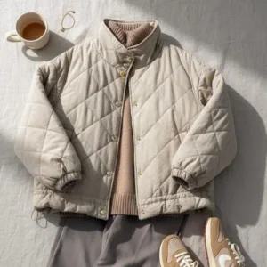 [하프클럽/]여성용 심플한 오버사이즈 퀼팅 하이넥 스트링 패딩 재킷