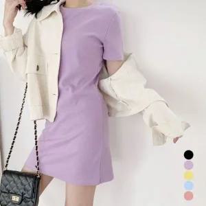 [하프클럽/]반소매 청순 러블리룩 파스텔 날씬라인 데일리미니드레스