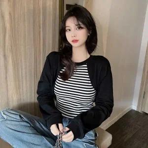 [하프클럽/]볼레로가디건 세미크롭 반팔티 탱크탑 세로줄여성용 상의 롱티