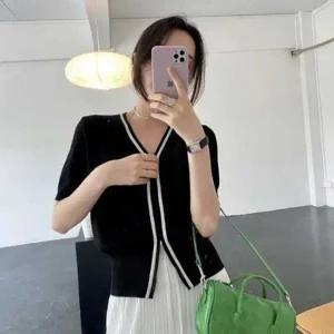 [하프클럽/]땡처리 우먼 하절기 반팔가디건 투웨이집업 듀얼컬러 검정 아이