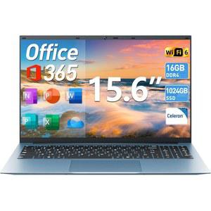 SGIN 15.6인치 노트북, 16GB RAM 1024GB SSD, 노트북 컴퓨터 셀러론 N5100, Win 11, 휴대용 7000mAh, WiFi 6, 180 개방각, USB