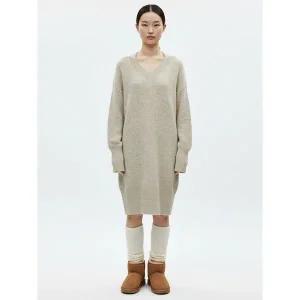 [하프클럽/샵앤]여성 V넥 무지 데일리 루즈핏 무릎기장 니트 원피스 EGG-WDR-20