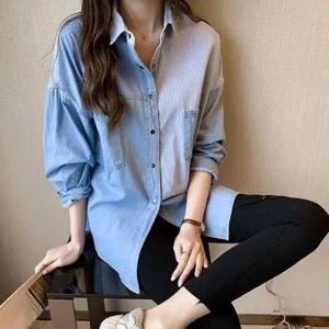 [하프클럽/]여성용 오버핏 풀슬리브 데님 청바지 데일리룩 남방 데일리셔츠