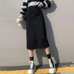 [하프클럽/]레이디스 A핏 앞트임 어반룩 트렌드 다크 청바지 롱스커트 F/W 시