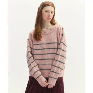 마르IE CLAIRE 숄더 버튼 울 블렌드 스트라이프 니트(MAFDKN12MPK) 8201802