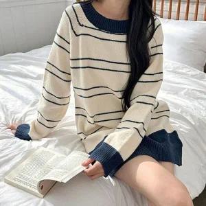 [하프클럽/]포인트컬러 넉넉핏 숏스웨터 모던 원피스룩 레이디스 장팔티