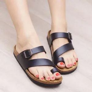 2컬러 사선 남여공용 버클샌들 커플 스트랩