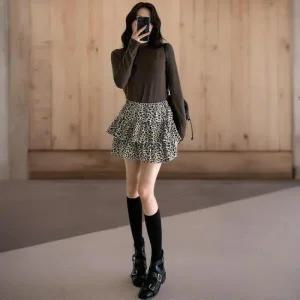 아트박스/신상오픈런 여성 레오파드 프릴 캉캉 미니 스커트 키치무드