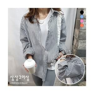 상상그이상 여성용 마린 세로줄 스트라이프 기본 셔츠