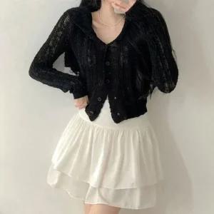 [라일리여성의류] Rly 여성 블랙 시스루 가디건 크롭 니트 여름옷