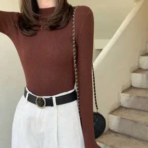 [프로셀러] 여자 가을 간절기 출근 이너 코디 골지 반폴라 니트