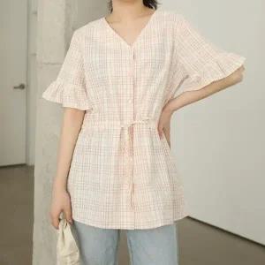 빅사이즈 405 델리체크스트랩블라우스 DWBS064