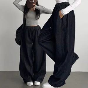 [하프클럽/이버유]여성 논페이드 기모바지 와이드 청바지 생지데님 진청데님 밴딩