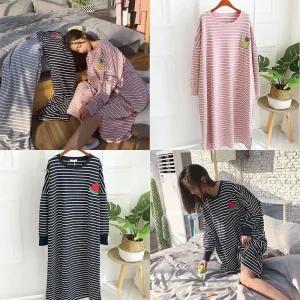 [피커]오버핏 단가라 파자마파티 롱 홈웨어 실내복