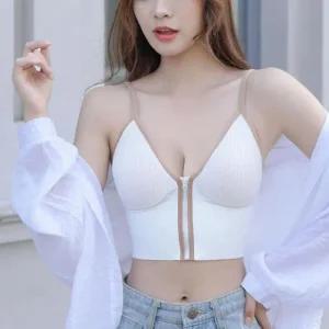 [피커]여름 시원한 패션 지퍼 가슴 패드 보정러닝 브라탑