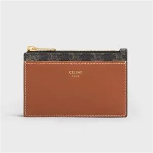 CELINE 지퍼카드지갑 트리옹프캔버스 램스킨 탠 10F992BZ9 04LU