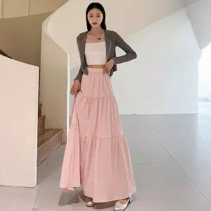 [하프클럽/]벨리나 허리밴딩 롱스커트 SD250403 밴딩 여성 롱 미디 니트 스커