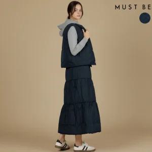 여성 후드 누빔 패딩조끼 롱스커트 셋업