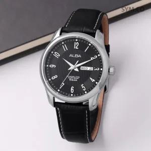 알바 AV3257X1 클래식 라운드 데이데이트 심플블랙 캐쥬얼 정장 남자 가죽 시계 c