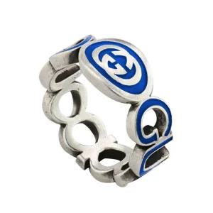 (백화점AS가능)(케이스+쇼핑백포함)선물포장  인터로킹 G 링 실버 블루 반지