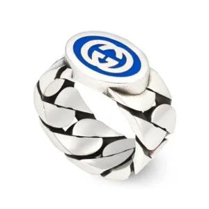 (백화점AS가능)(케이스+쇼핑백포함)선물포장  인터로킹 G 링 실버 블루 반지