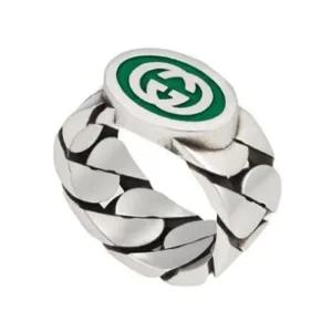 (백화점AS가능)(케이스+쇼핑백포함)선물포장  인터로킹 G 링 실버 그린 반지