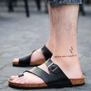 무광 가죽 실버 버클 포인트 남여공용 사선 쪼리