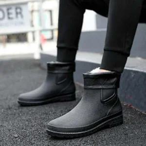 남성용 겨울 안감 털 레인 장화 따뜻한 방한 숏 부츠