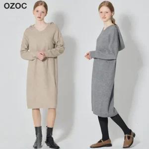 오조크 후드 니트 롱 원피스