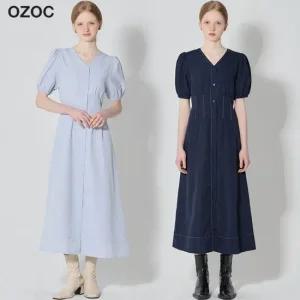 오조크 웨이스트 턱 디테일 퍼프 원피스