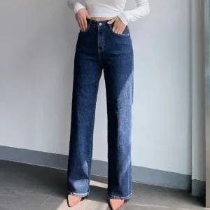 여자 봄 여름 다리가 길어보이는 스판 히든밴딩 와이드 데님팬츠 통청바지