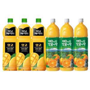 한번에먹자 과즙음료 2종 혼합세트 / 미닛메이드 망고 1.5L 3개 + 롯데 제주사랑 감귤
