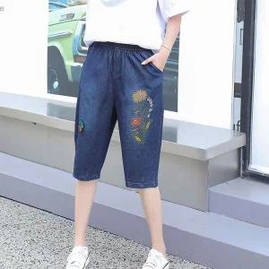 [하프클럽/]밴딩 자수 7부 청바지 여자 여름 데님 팬츠