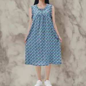 [옷자락]여성 버튼 민소매 아사면 쿨링 원피스 잠옷