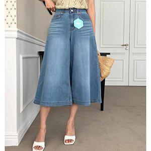 [스타일나]여성 썸머 쿨 스판 8부 큐롯 와이드 데님팬츠 치마바지