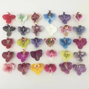 호환  50개 인조 팔레노프시스 난초 꽃 머리 9cm 리얼 터치 나비 심비디움 꽃 DIY 웨딩 부케용