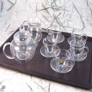 유리다관(350ml) 숙우 손잡이잔 받침 5인다기세트  /  유리다기,  티포트, 다도교육, 다도용품  /  녹차 꽃차 보이차 음용시 사용
