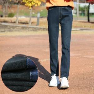 동대문스타일 노멀워싱 스판 밴딩 기모청바지 일자핏 본딩 청바지 여성 겨울바지 HK801(기모)