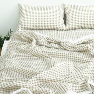 바숨 스몰체크 여름 홑이불+베개커버세트 퀸(Q)